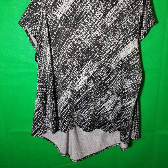 Avenue Cap Sleeve Women 26/28 Black Abstract Tunic Scoop Neck Ruched Front - Picture 4 of 7